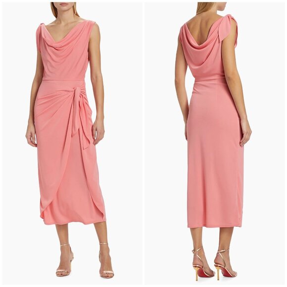 Cinq à Sept Odin Jersey Draped Midi-Dress in Pink  Size 6 - Picture 12 of 12